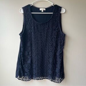 Adiva Women's Extra Large Navy Sleeveless Scoop Tank Top Crocheted Front Boho